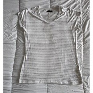 Calvin Klein Jeans CK Ivory Striped Short-Sleeved Capped Sleeve Blouse Medium